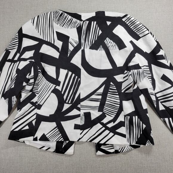 Chico's Womens Jacket Size 1 Black White Bi-Color Geometric Open Front Career - Picture 4 of 14